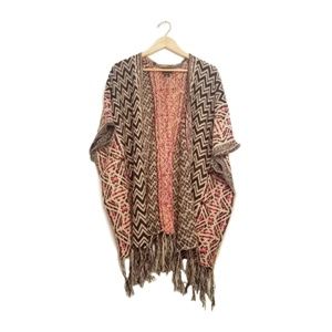 TAXI Multicolored geometric open front poncho